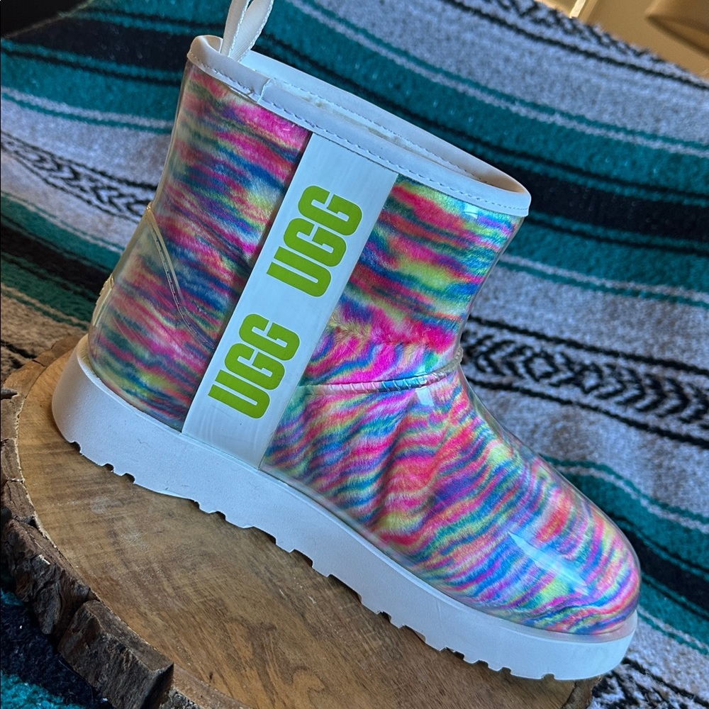 UGG *NWOB* Women's Classic Clear Mini Pixelate Waterproof Rain Ankle Boots - Picture 9 of 16